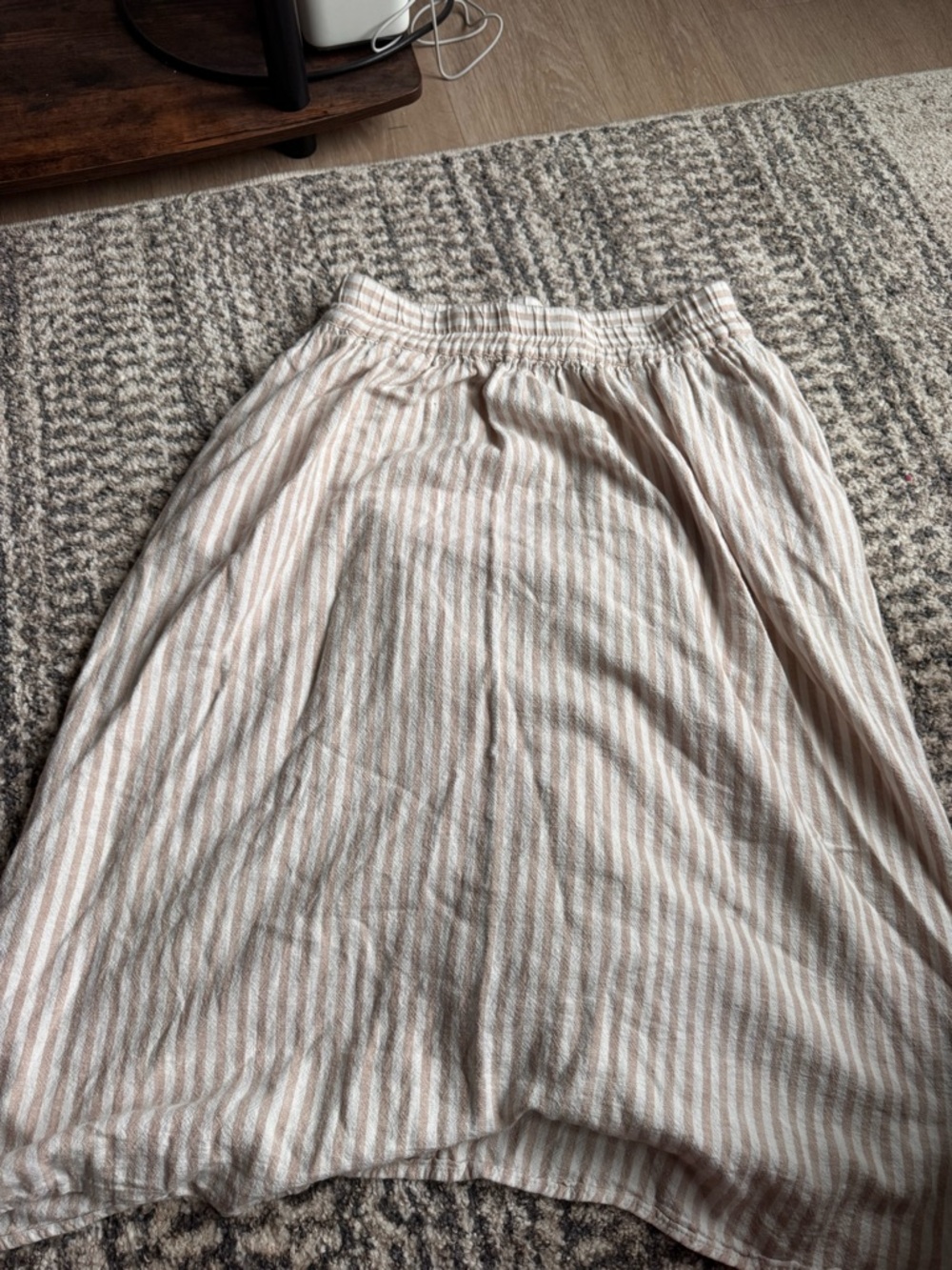 a new day Beige and White Striped Midi Skirt